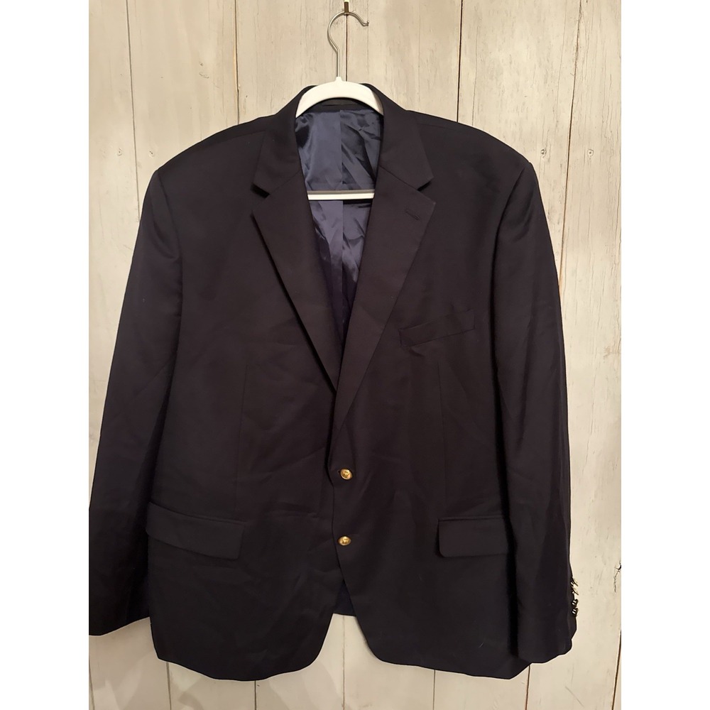 Ralph Lauren‎ Navy Blue Wool Gold 2 Button Men's Blazer Sport coat 50R $450